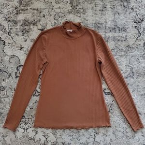 Joe Fresh Brown Ruffle turtle neck ribbed top NWT